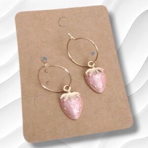 Gold and Pink Strawberry Earrings